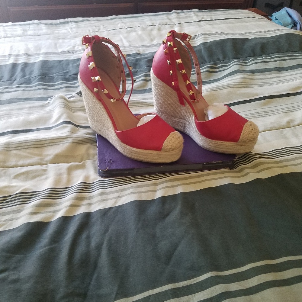 Red ankle strap espadrilles